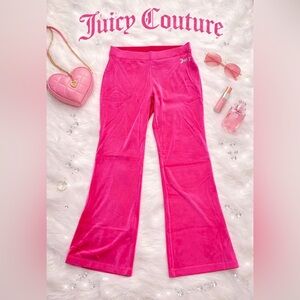 Juicy Couture Y2K Pink Velour Track Pants Rhinestone Logo Size XL